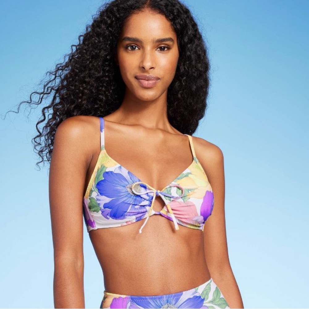 Women’s Tie-Front Bralette Bikini Top - Shade & Shore Floral Print